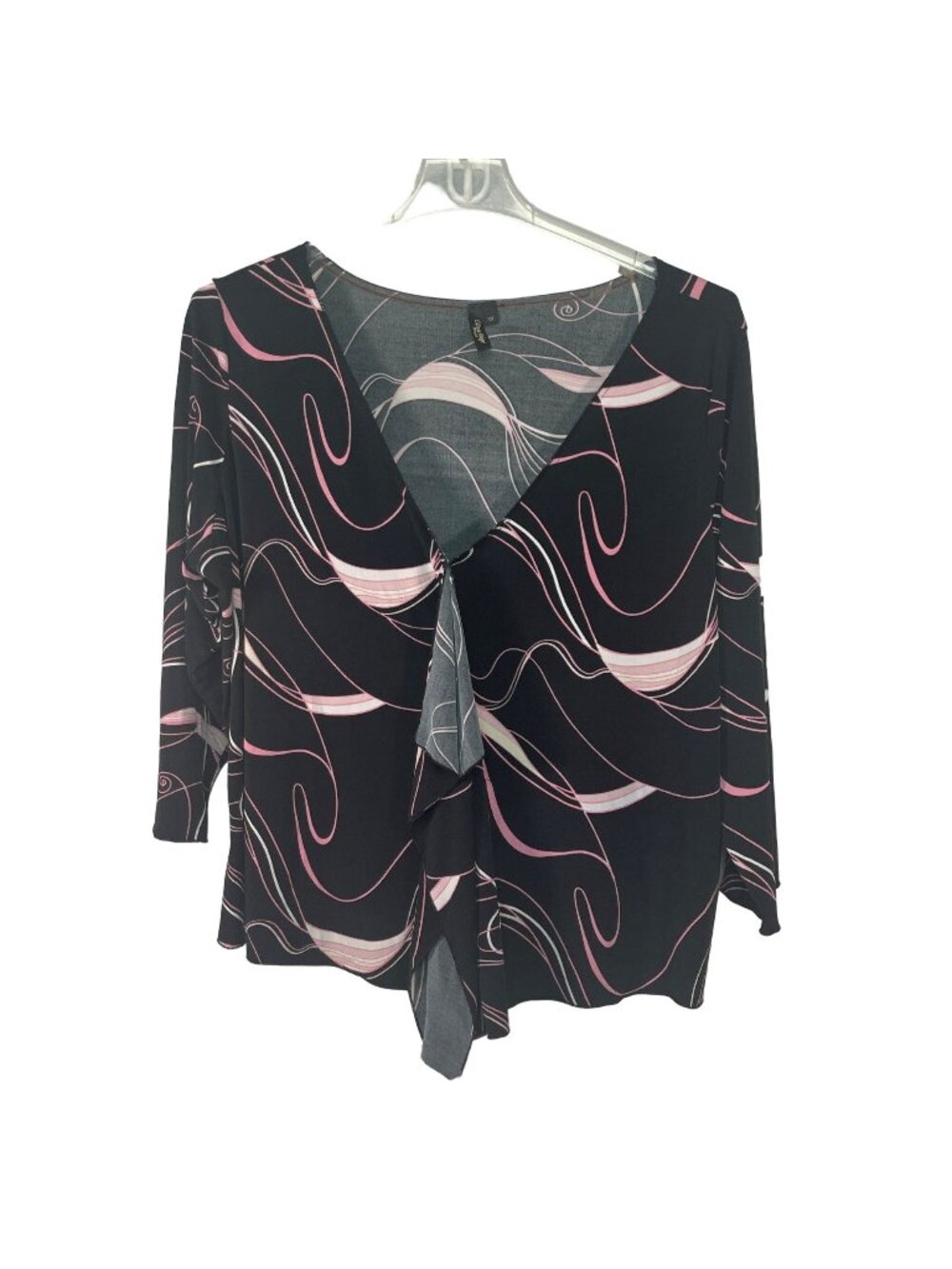 Olivia Paige Womens Top Black Pink Abstract Print 3X Polyester Blend V-Neck Flow